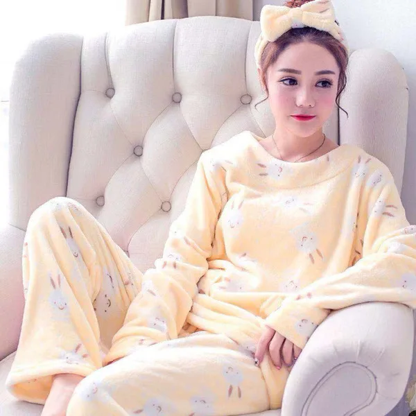 silk pajama set Pajamas for Women 2021 New Winter Flannel Pyjamas Cartoon Long Sleeve Coral Fleece Warm Sleepwear Kaiva Pajamas Loungewear Women best pajamas for women