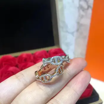 

luxurious sparkling CZ zircon pig nose ring fashion pave drill crystal ring hollow index finger couples ring silver 925 jewelry