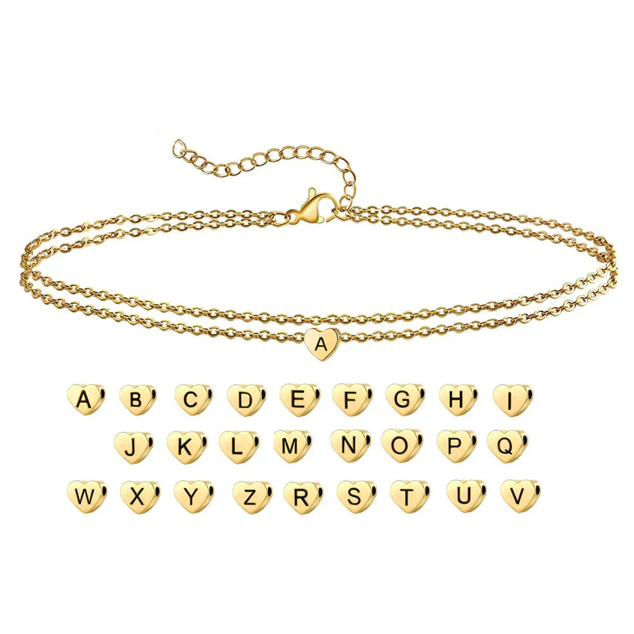 Women's Ankle Leg Bracelet Beach Jewelry Gold Color Stainless Steel Chain With Heart Initials Letter Pendant Anklets for Women |