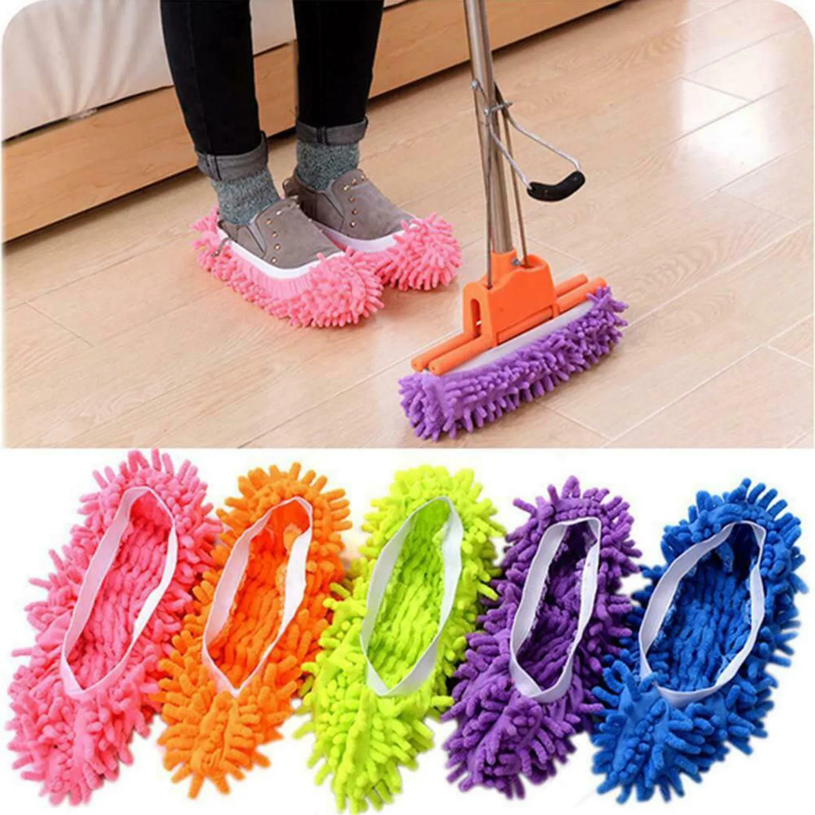 1pair Multifunctional Dust Mop Slippers, Lazy Mop Shoes, Mop Cap,  Detachable And Washable Mop For Cleaning Floor