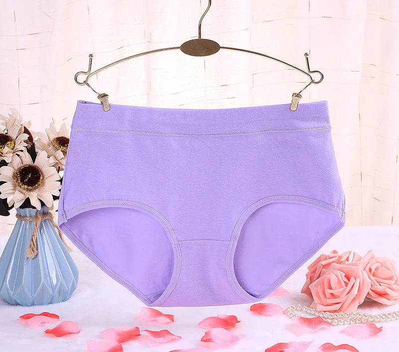Light Purple Briefs 10 шт./упак. размера плюс Для женщин Хлопок нижнее бельё для девочек одноцветное нижнее белье, трусы, трусы со средней посадкой женские трусы 6XL оптом много - Цвет: Light Purple Briefs
