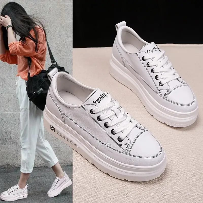 

Thick Bottomed Platform Shoes 2019 Spring New Style Versatile White Shoes Western Style Online Celebrity WOMEN'S Shoes Soft Leat