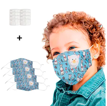 

4PCS Children Masks With Respirator + 8PCS Filters Reusable Cartoon Face Mask Adjustable Earloop Mouth Mask Mondkapjes Kinderen
