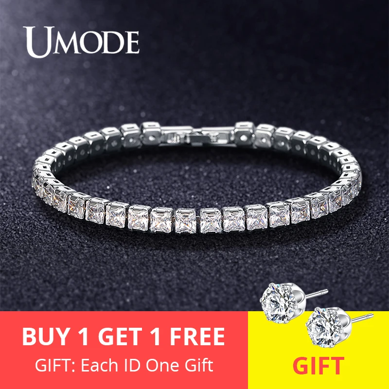 

UMODE 2019 New Round Crystal Tennis Bracelets for Women Men Rectangle Square Zircon White Gold Long Box Chain Jewelry AUB0178X