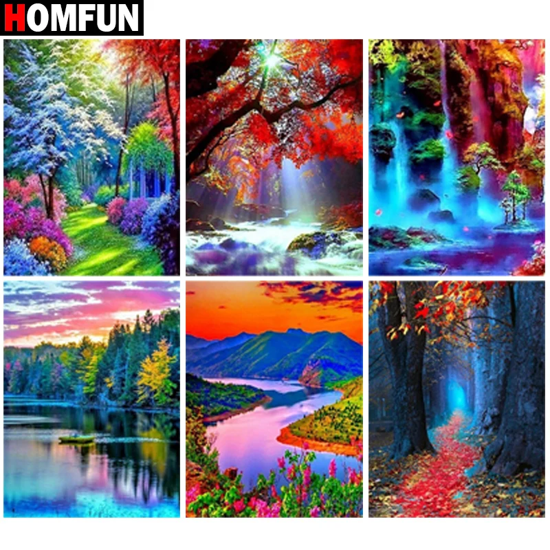 HOMFUN 5D Diy Алмазная вышивка крестиком на рисунке &quotКрасочные водопада пейзажей&quot