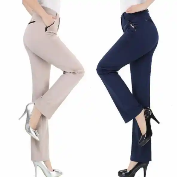 Pantalones De Tela Para Mujer Pantalon De Cintura Alta Elastica Rectos Formales Dv239 2020 Pantalones Y Pantalones Capri Aliexpress