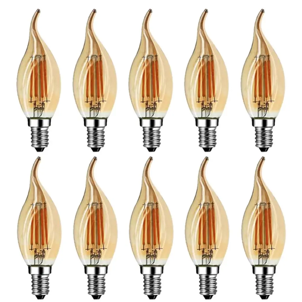 Grensk 4W Dimmable LED Filament Candle Light Bulb 2700K E14 Candelabra Base Flame Shape Bent Tip 25W Incandescent Equivalent C35