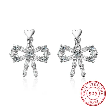 

New Arrival S925 Silver Cute Bowknot Stud Earring for Women with Zirconia Stone Fashion Korean Earring Jewelry 2020 New