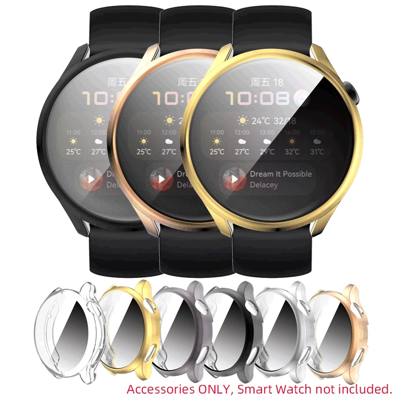 

TPU Soft Shell Full Glass Screen Protector Case Frame For Huawei Watch 3/3 Pro 48/46mm Smartwatch 3pro Protective Bumper Cover