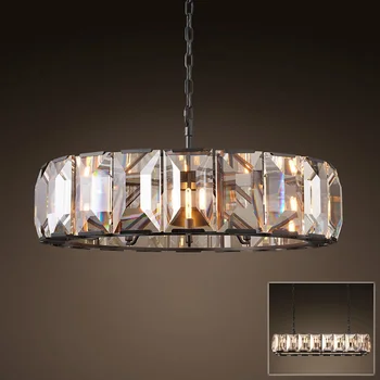 

American post modern circular round glass crystal LED pendant light lamp black metal glass hanging chain light LED pendant lamp