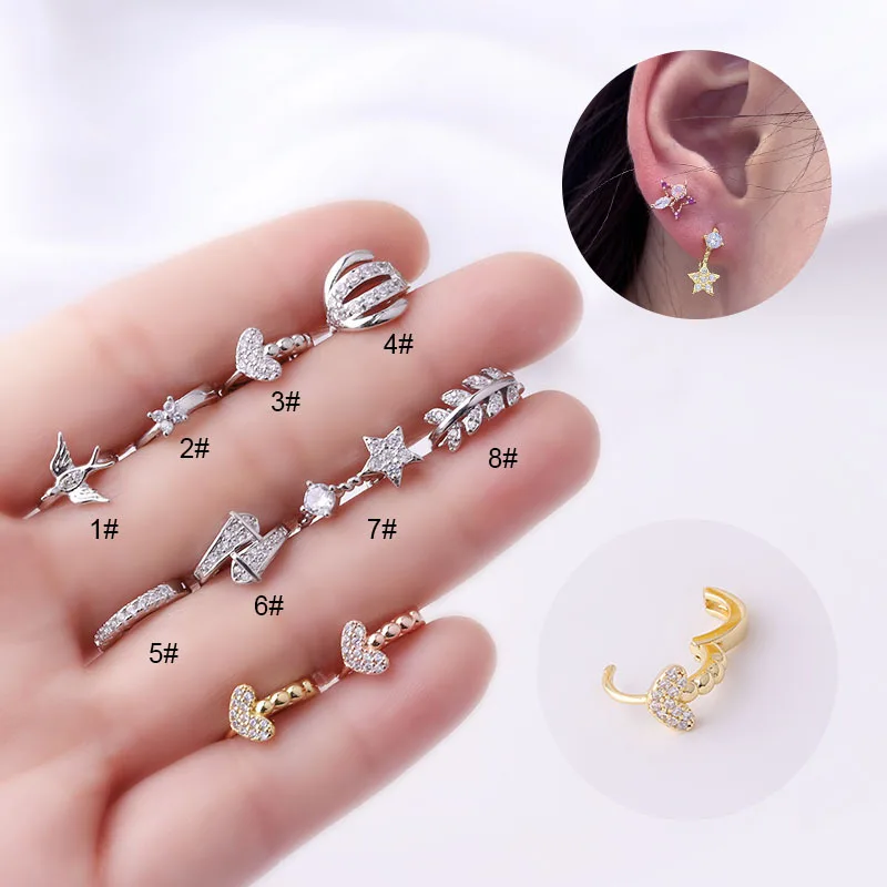 Woman 18K Gold Plated Stainless Steel 3/6mm Earring Stud Ear Cuff Cartilage