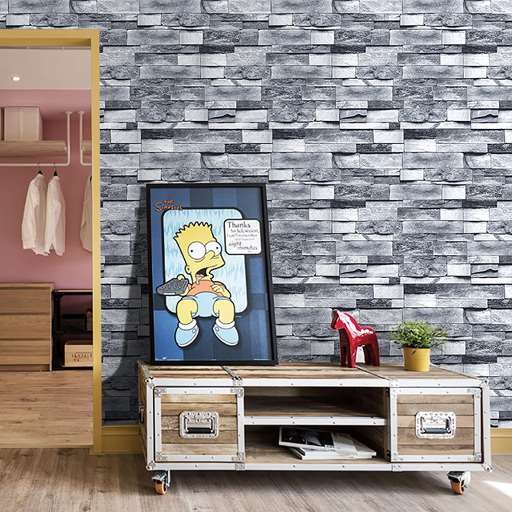 

Self Adhesive Vintage 3d Brick Wallpaper Sticker PVC Rustic Brick Peel and Stick Wallpaper Living Room TV Background Waterproof