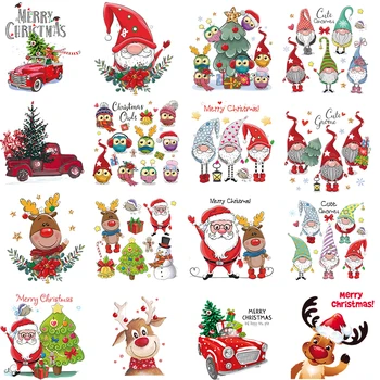 

Small Size Christmas Patches Cute Deer Owls Transfers A-Level Washable Vinyl Diy Thermal Press Hoodies Tops Patches For Clothing