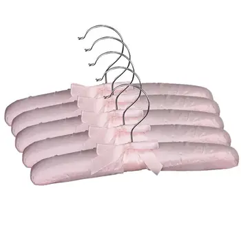 

5pcs Practical Clothes Drying Racks Sponge Padded Satin Hangers Clothes Racks Clothes Hanging Hangers (Pink)