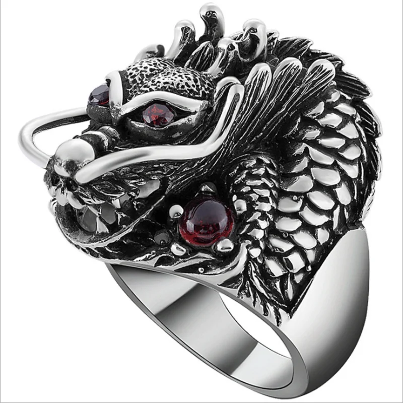 Винтажное Тайское Серебро 925 Чистое серебряное кольцо китайский дракон мужское кольцо аксессуары серебро