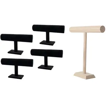 

2 Set Black Velvet T-Bar Jewelry Display Brackets, Watch Necklace Bracelet Boxes
