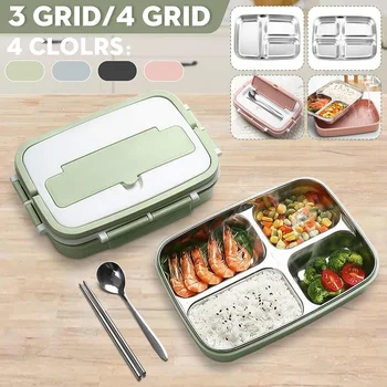 

Portable Lunch Box 304 Stainless Steel Bento Box With Tableware Student Sealed Leakproof Large-capacity Food Container Tableware