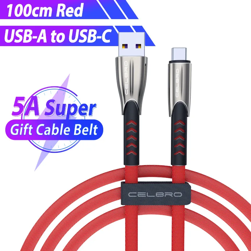 Type C 5A Usb C кабель type-C type c быстрое зарядное устройство для huawei mate 30 P30 Lite OPPO Realme XT 5X2 Pro VIVO Super VOOC Flash Charge - Цвет: Red Straight