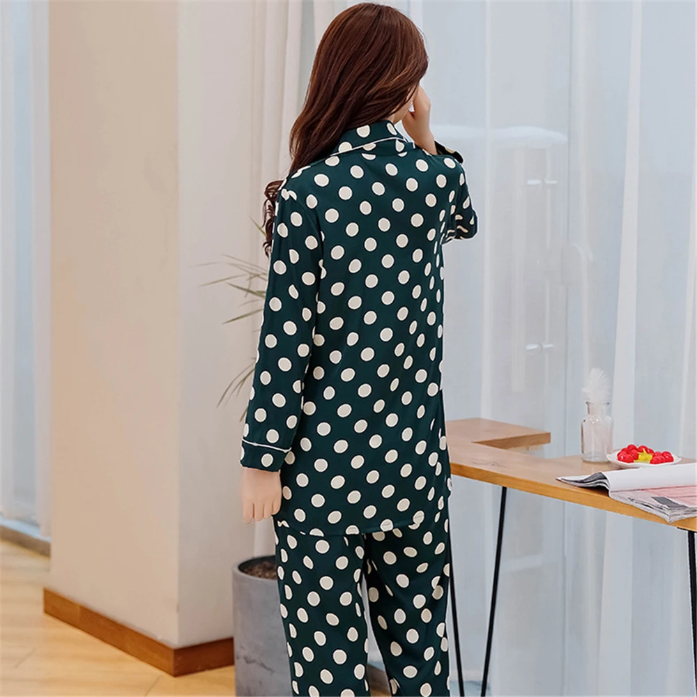 

Evening Pajamas Dot Homewear Long Sleeve Trousers Simulation Silk Ladies Pajamas Autumn Women's Pajamas Sweet Polka