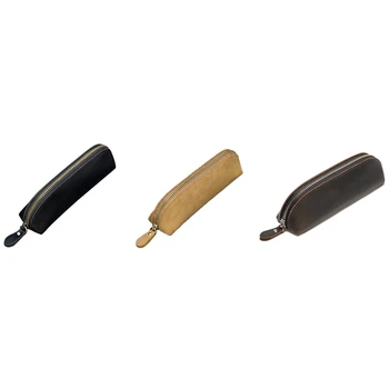 

Handmade Leather Pencil Bag Vintage Retro Style Cowhide Zipper Pen Case School Bag Case Office Stationery Gift