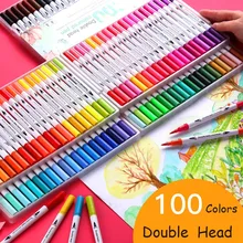 12/24/36/48/60/80/100 Цвета тонкой лайнер для рисования картина написанная акварелью художественный Маркер ручки с двумя головками кончик кисти ручка школьные товары для рукоделия