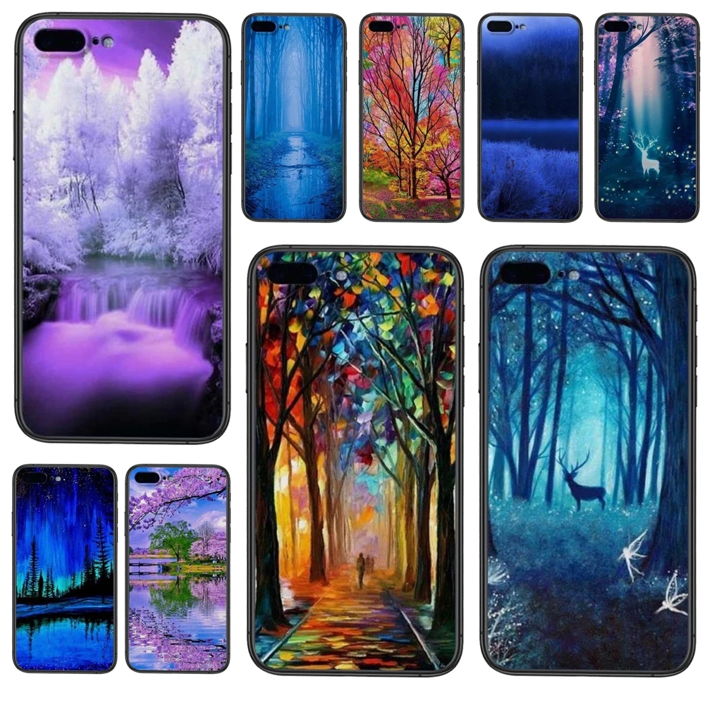 Красивый синий Природа лесной бутик черный Etui модная задняя Роскошная для Samsung