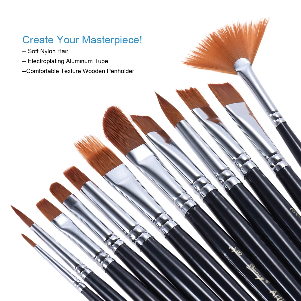 12pcs/Pack Paint Brush Kit Set Round Point Tip Nylon Hair Artist Acrylic Aquarelle Watercolor Oil Painting