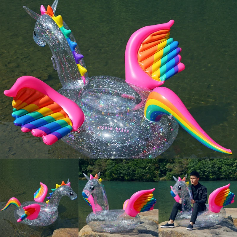 

INS Crystal Glitter Inflatable Flamingo Swan Unicorn Float Adults Pool Party Toys Giant Ride-On Air Mattress Swimming Ring boia