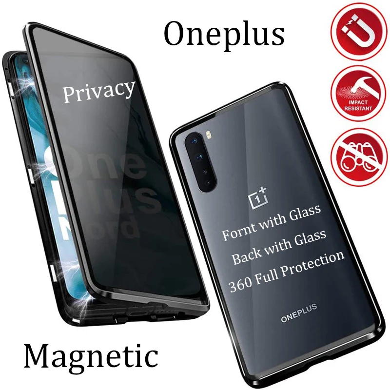 

New Privacy Magnetic Case For Oneplus 8 Pro 5G Magnet Metal Double Side Tempered Glass Cover for Oneplus Nord Oneplus8 Pro Case