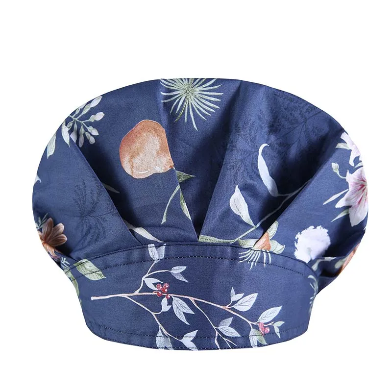 Restaurant Chef Work Hat Elastic Hat with Sweat Towel Cooking Cap Kitchen Hotel Work Hat Adjustable Animal Printing Catering Cap blue skully hat