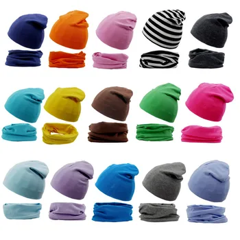 아기 스트리트 댄스 힙합 모자 스카프 세트, 단색 어린이 비니 모자, 따뜻한 소년 소녀 봄 가을 겨울 모자, 유아 유아, 2 개