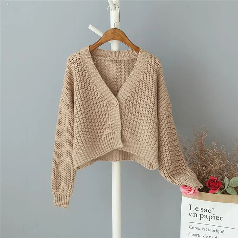 One Size Cardigan Women Short Solid Sweater One Button Knitting Kimono Cardigan Long Sleeve Warm Lazy Wind Jersey Mujer 40OCT166