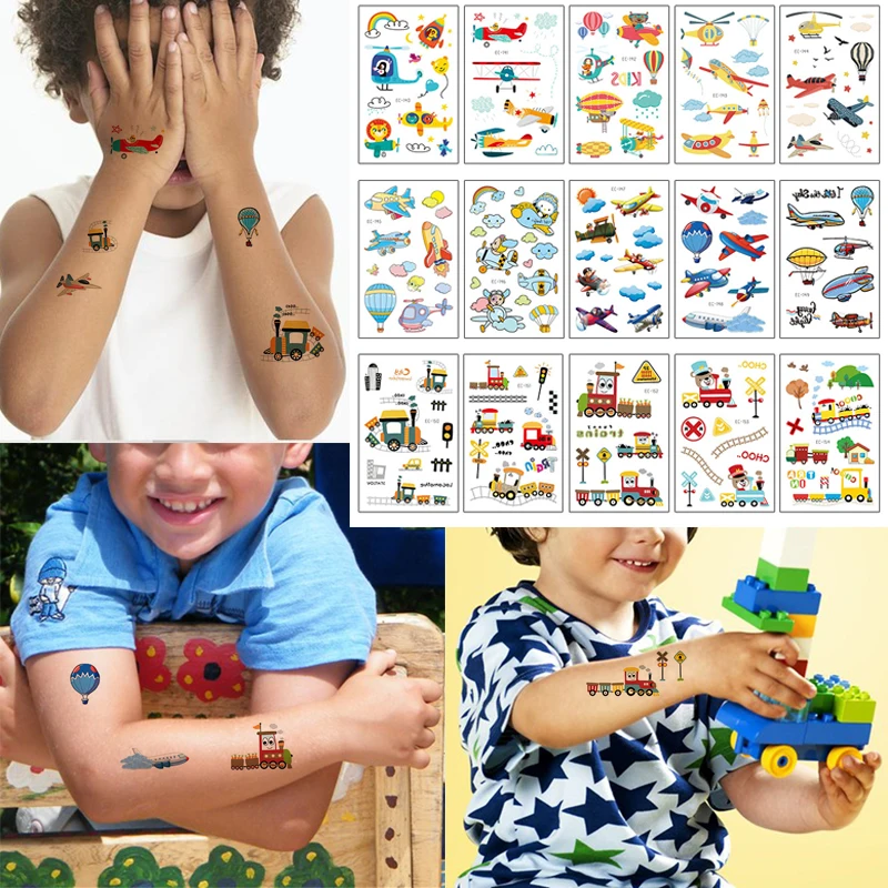 15PC Child Cartoon Temporary Tattoos Sticker Water Transfer Fake Tattoo Car Aircraft Design Body Art Tatto Boy Tatoo | Красота и