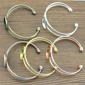 

WYSIWYG 1pcs 6 Colors Fit 20/25mm Round Glass Cabochon High Quality Copper Material Adjustable Bangle Base Blank Tray Bezel