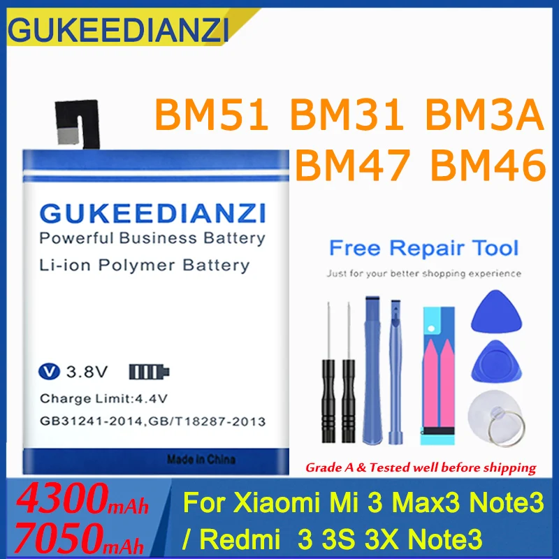 Батарея для телефона GUKEEDIANZI Bm46 Xiaomi Note3/ Mi3 Max3 /Redm3 3S 3X Note 3 BM31 BM51 BM3A BM47 сменные батареи