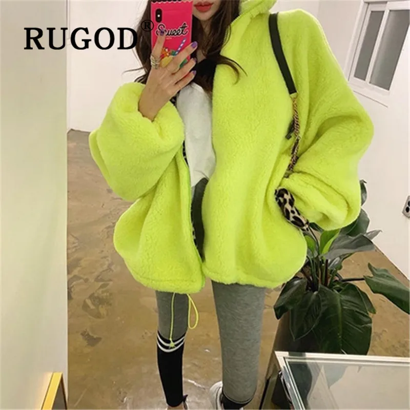Женская флуоресцентная куртка RUGOD зеленое шерстяное пальто с леопардовым