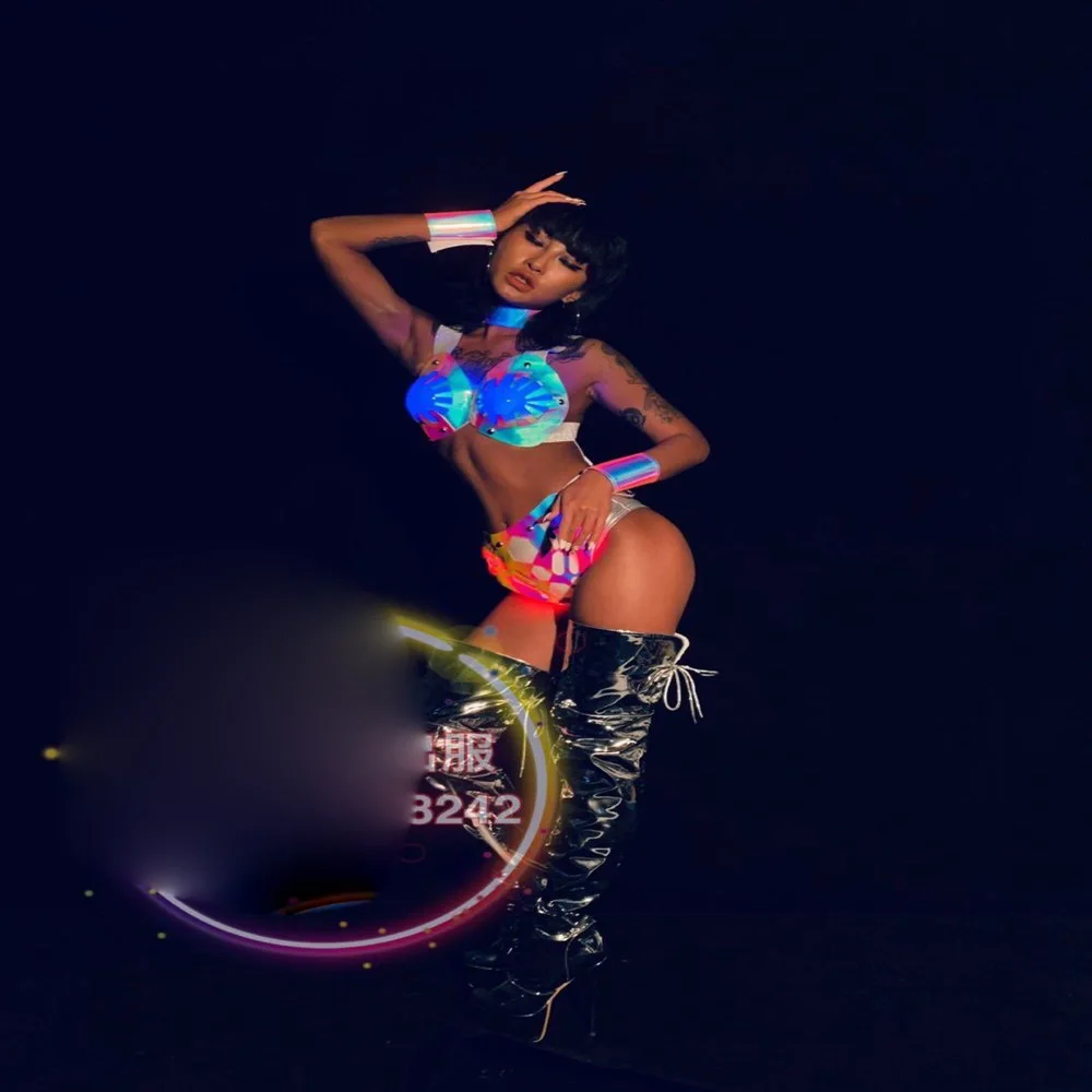 

Джазовый наряд световой бюстгальтер Шорты светодиодный светильник вверх костюм для танцев под Джаз для женщин новое шоу на сцене танцор