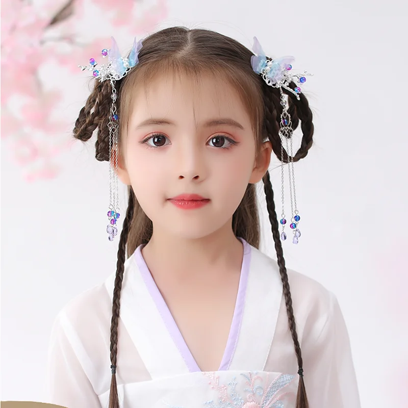 Hanfu тиара Финч девушка антикварный зажим шаг бахромой красивая супер фея аксессуары для волос милая девушка бабочка ювелирные изделия
