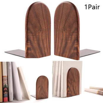 

1pair Wood Bookends School Black Walnut Students Desk Organizer Non Skid Stationery Durable Office Home Document Holder Storage