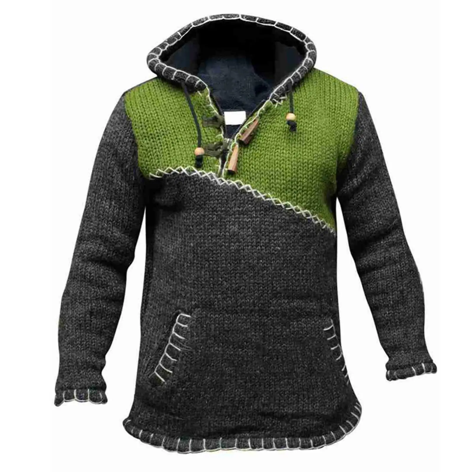 Men Long Sleeve Stitching Hoodie Browear