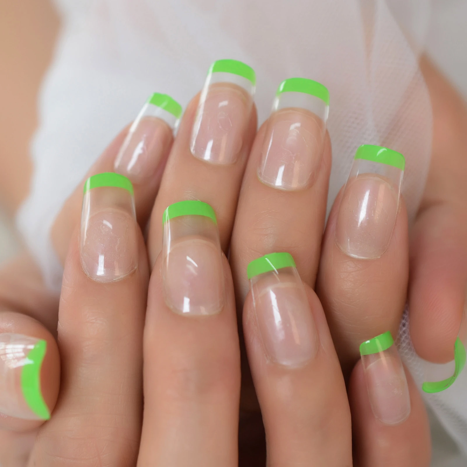 Diy Clear Fake Nails With Designs Green Tips Medium Size Faux Ongles  Transparent Full Cover Nail Art Manicure - False Nails - AliExpress