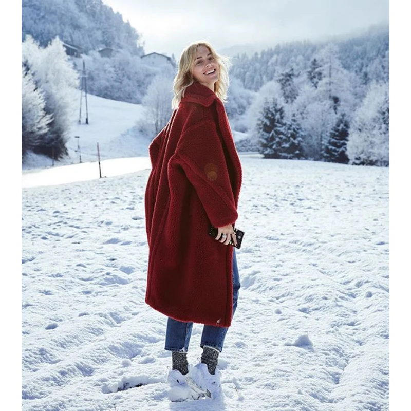 Liva/женское зимнее теплое пальто с зазубренным воротником и пуговицами из искусственного меха Верхняя одежда, осенне-зимняя куртка, повседневное свободное однотонное длинное пальто-Тедди
