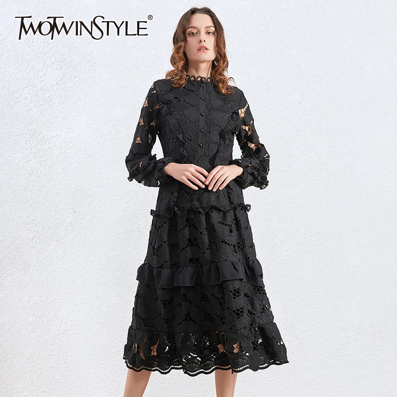 Платье С Рюшами TWOTWINSTYLE осеннее платье с круглым вырезом длинным рукавом и