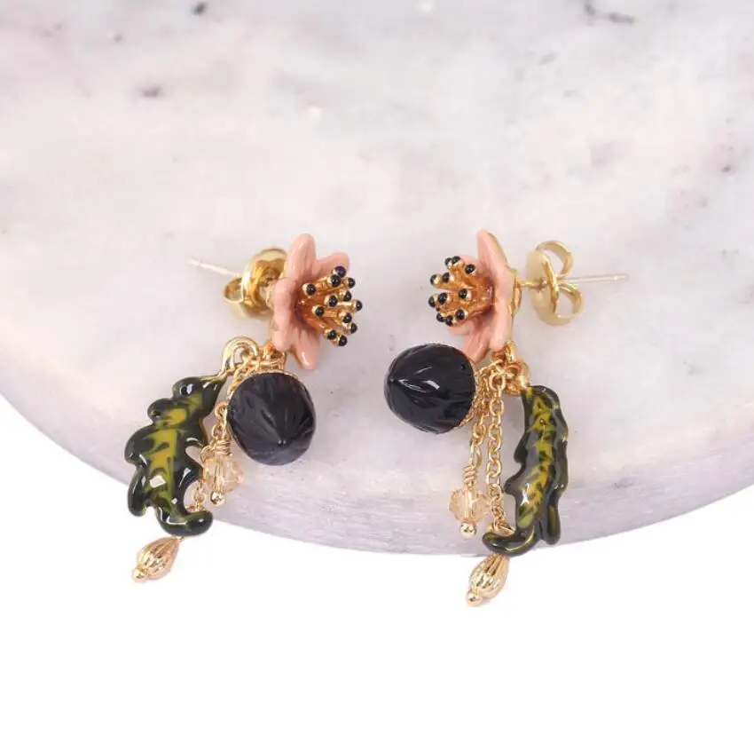 Stud Earrings CSxjd эмалированные ювелирные изделия Raspberry сосновый Конус цветок кисточкой серьги - Окраска металла: Stud Earrings