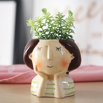 

Cute Girls Flowerpot Resin Cartoon Succulent Planter Desk Mini Ornament Indoor Green Plant Small Flower Pot Hogard