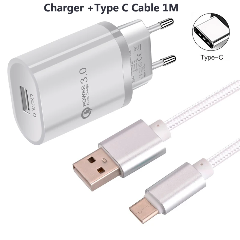 Type C USB кабель для зарядки данных QC 3,0 быстрое зарядное устройство для samsung S8 S9 A50S A30S Motorola One Action power G6 Xiaomi 9 9T Redmi 8 8A - Тип штекера: Charger Cable White