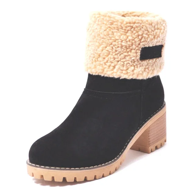 black boots Зимние ботильоны; женские зимние ботинки на квадратном каблуке; женская плюшевая теплая обувь из флока на платформе; женская обувь без шнуровки; Zapatos De Mujer - Цвет: black boots