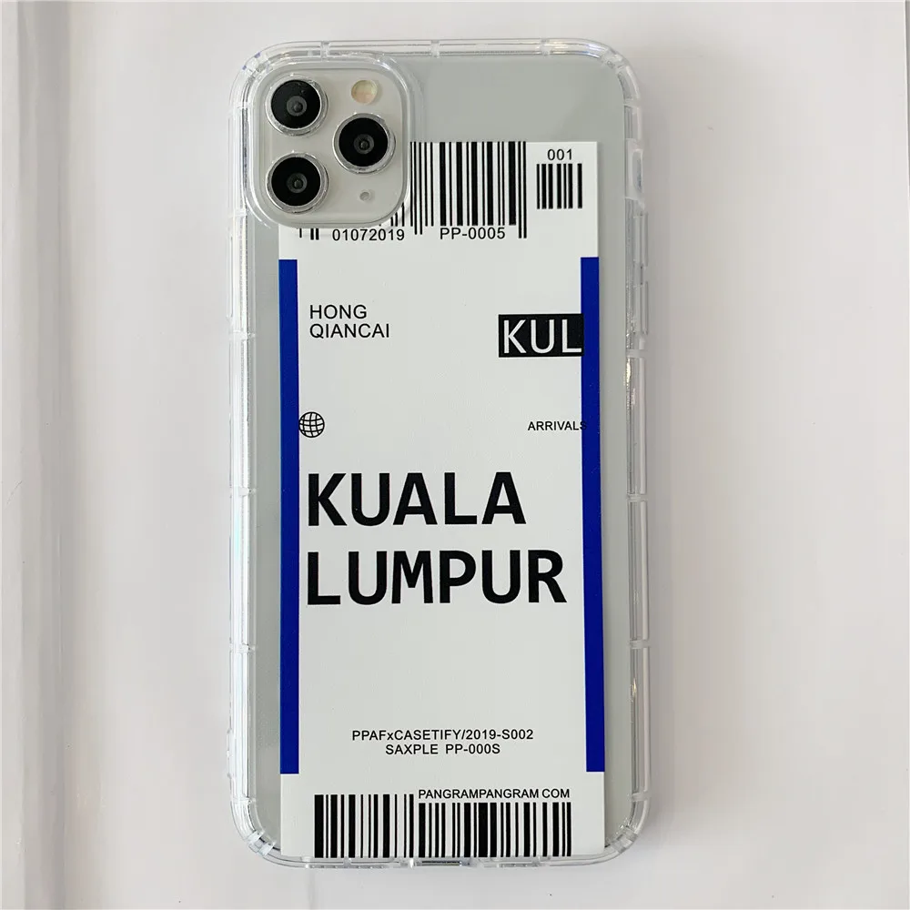 Lovebay дорожный ярлык страна чехол для телефона для iPhone 11 Pro Max 7 8 Plus X XR XS Max воздушный билет Письмо Мягкий ТПУ Прозрачный задний Чехол - Цвет: Kuala Lumpur