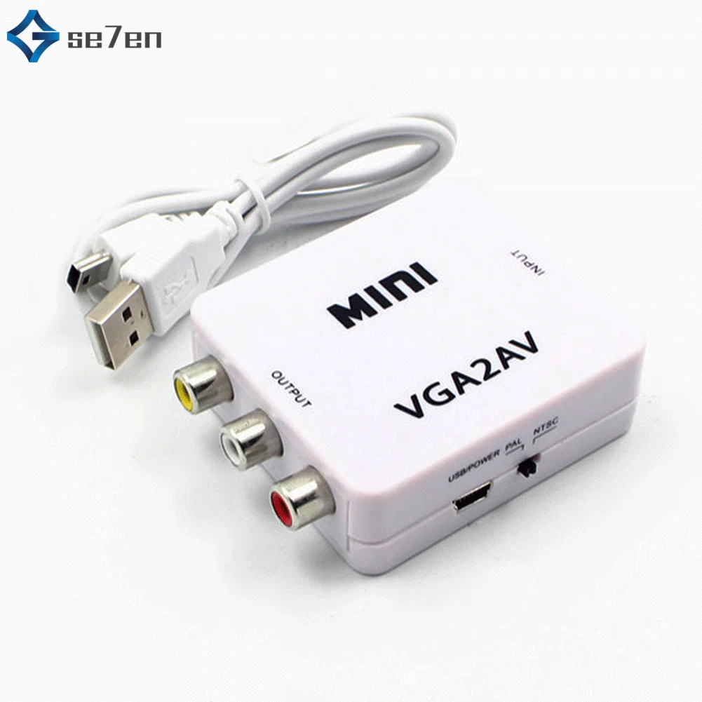 1080P мини HDMI к VGA к RCA AV композитный адаптер конвертер с 3,5 мм аудио кабель VGA2AV/CVBS+ аудио к ПК HDTV конвертер - Цвет: Белый