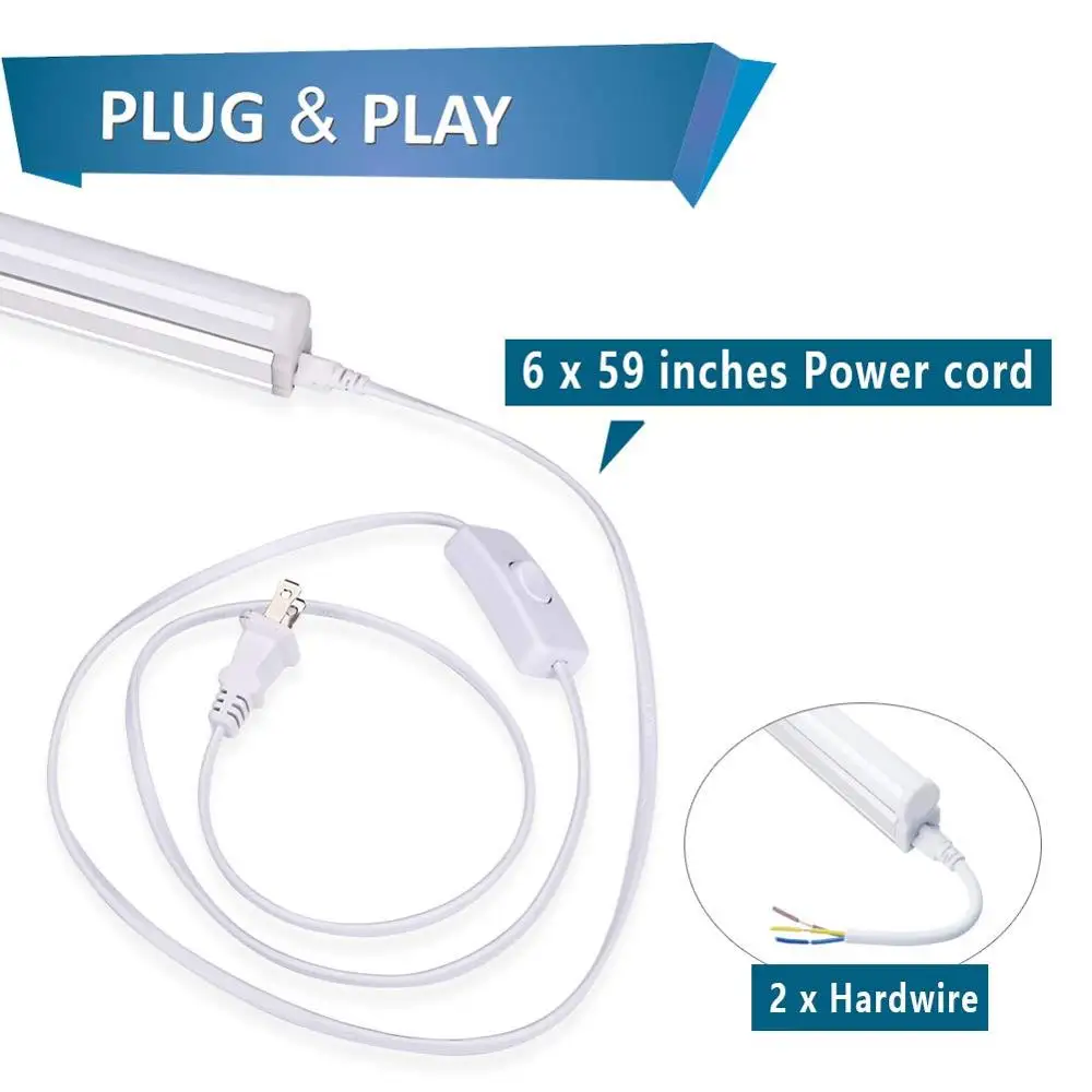 LED T5 Integrated Single Fixture, 4FT, 2200lm, 6500K(Super Bright White), 20W, Utility Shop Light, Corded Electric with Built